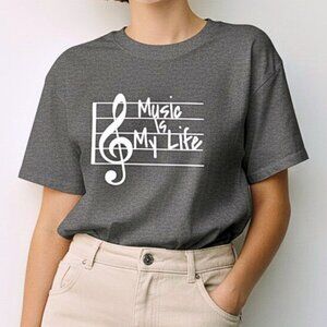 Music Is My Life Shirt Womens Small Heather Gray Treble Clef Music Tee